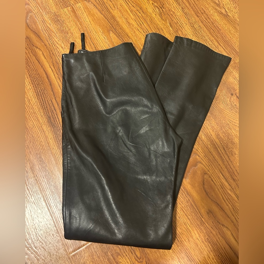 Hugo Buscati Black Straight Leg Leather Pants